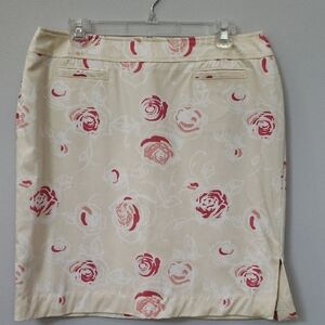 Liz Claiborne Skirt Womens 12P Floral Rose Abstract Pencil Chino Mini Retro 80s